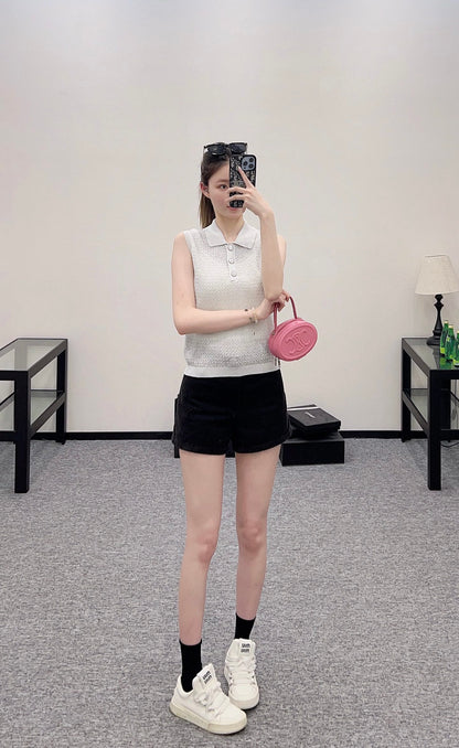 C*♥2025 new product Heavy sequin silver thread knitted vest