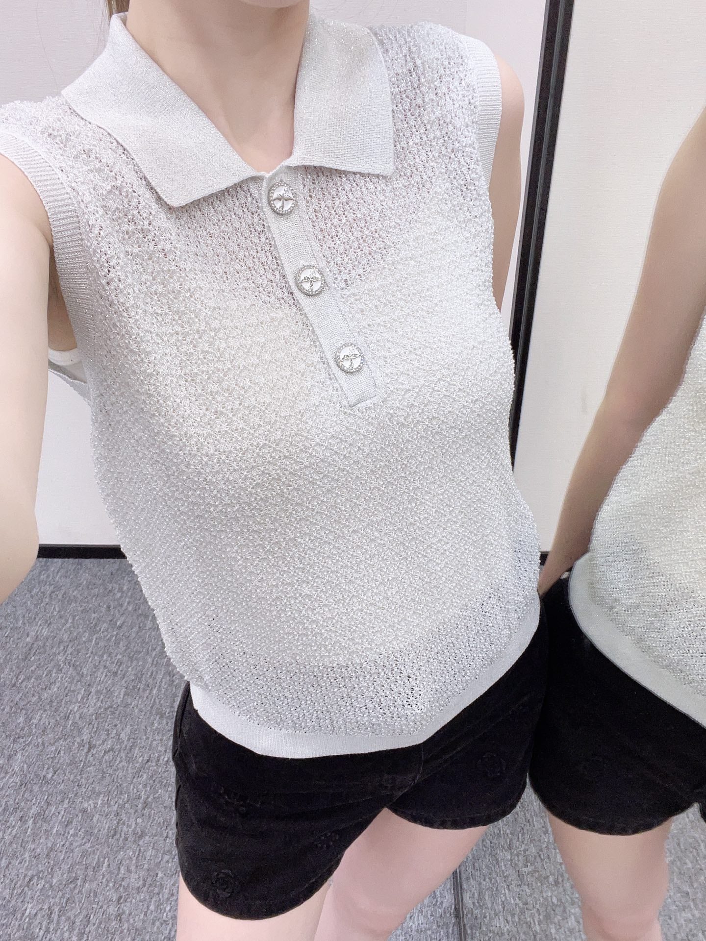 C*♥2025 new product Heavy sequin silver thread knitted vest