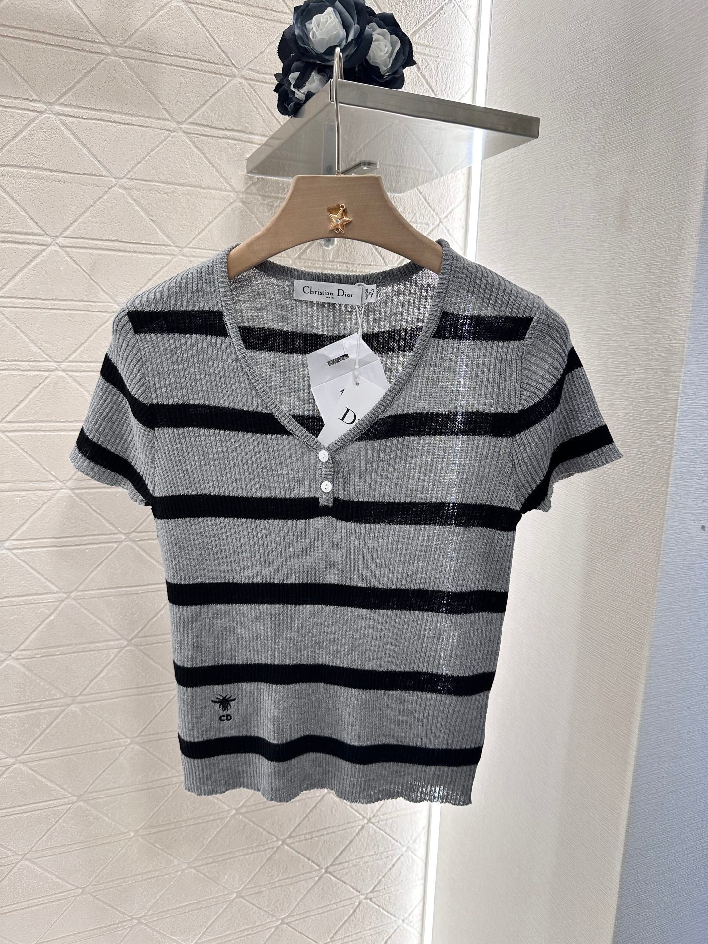 D*♥2025 new product Striped knitted short sleeves