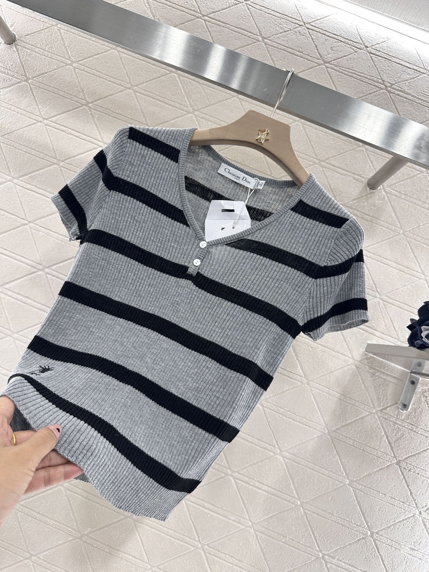 D*♥2025 new product Striped knitted short sleeves