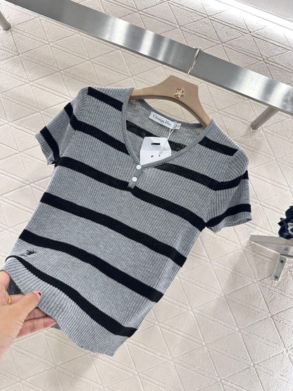 D*♥2025 new product Striped knitted short sleeves