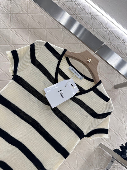 D*♥2025 new product Striped knitted short sleeves