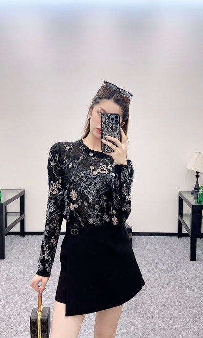 D*♥2025 new products Embroidered knitted top