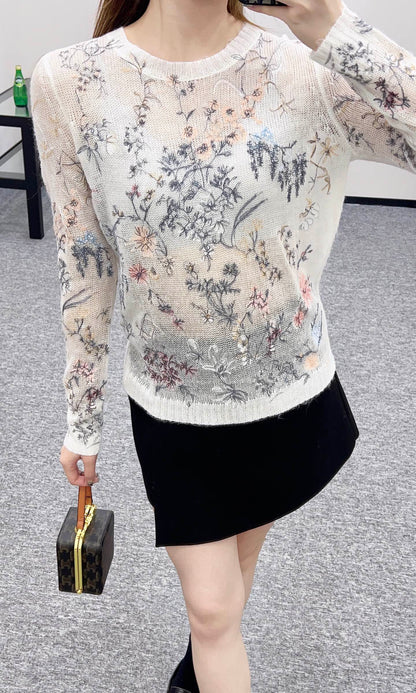 D*♥2025 new products Embroidered knitted top