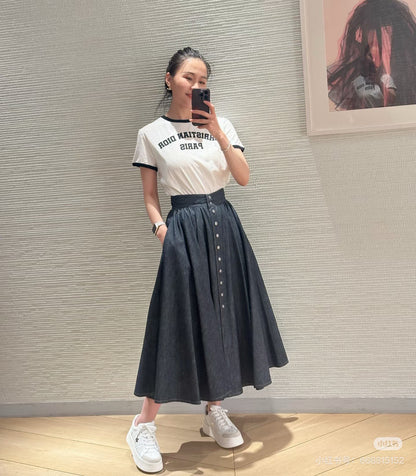 D*♥2025 new product Button-down denim skirt
