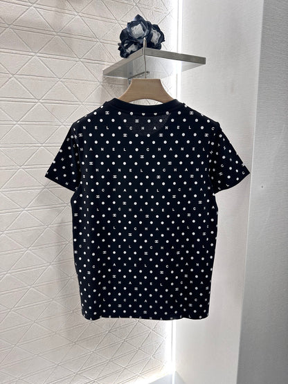 C*♥2025 new product Round neck polka dot letters