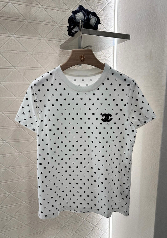 C*♥2025 new product Round neck polka dot letters