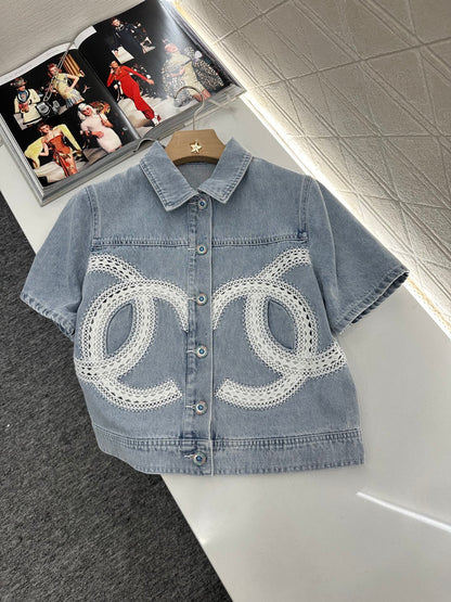 C*♥2025 new product Lace embroidered denim suit