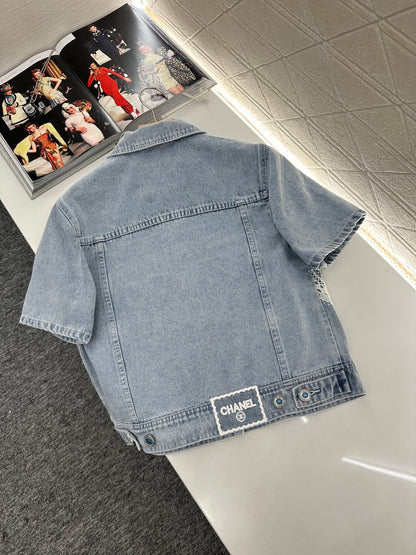 C*♥2025 new product Lace embroidered denim suit