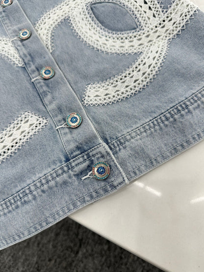C*♥2025 new product Lace embroidered denim suit
