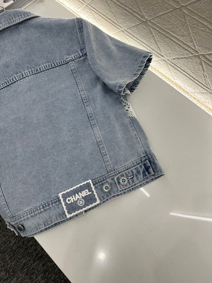 C*♥2025 new product Lace embroidered denim suit