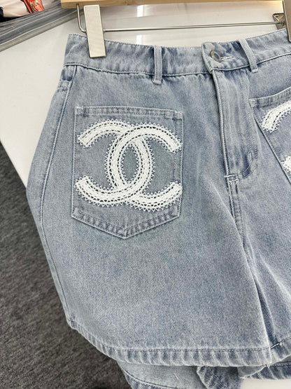 C*♥2025 new product Lace embroidered denim suit