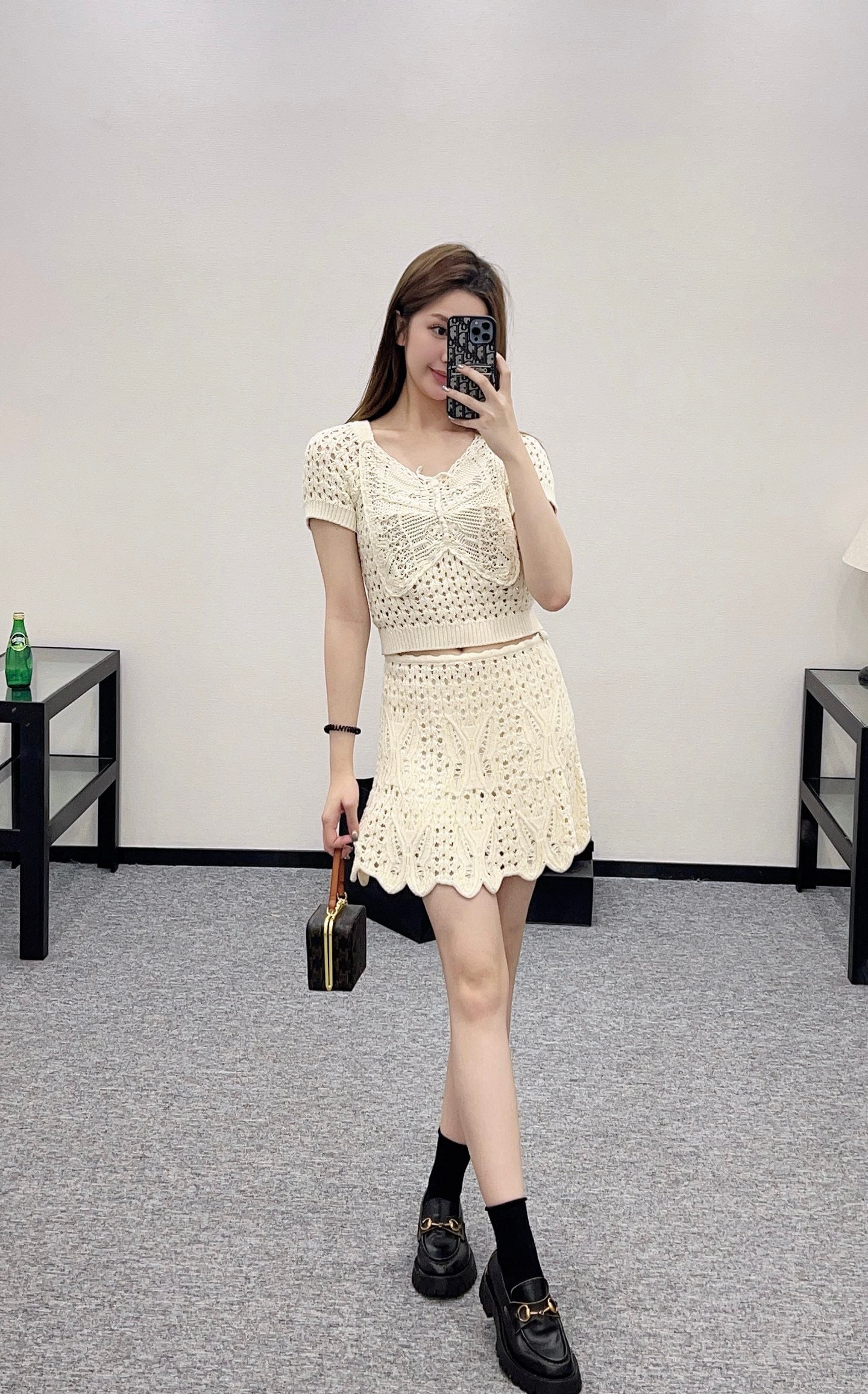 D*♥2025 new product Three-piece hand-hook short-sleeved skirt suit