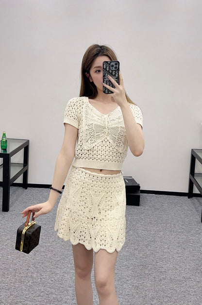 D*♥2025 new product Three-piece hand-hook short-sleeved skirt suit