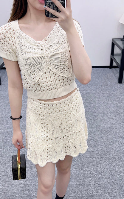 D*♥2025 new product Three-piece hand-hook short-sleeved skirt suit
