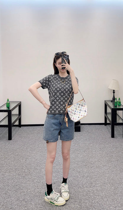 L*♥2025 new product Chain knitted short sleeves