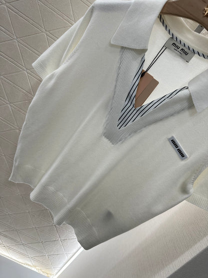 Mi*mi*♥2025 new product Spliced knitted short sleeves