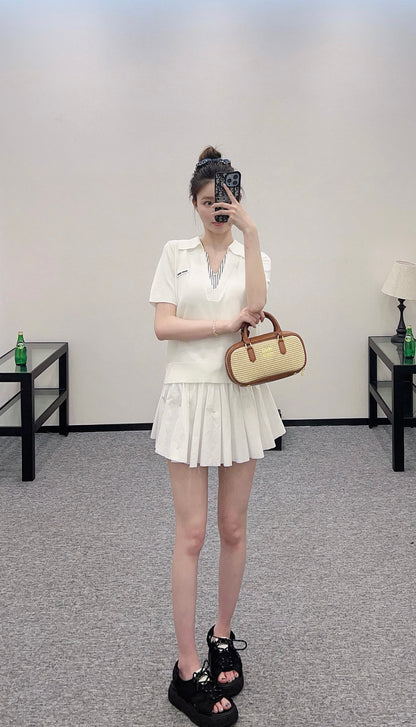 Mi*mi*♥2025 new product Spliced knitted short sleeves