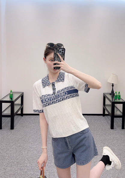 D*♥2025 new product Lapel knitted short sleeves