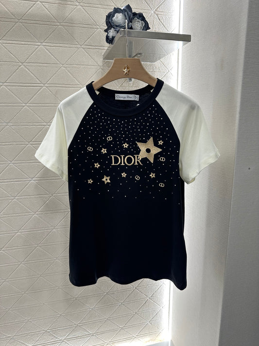 D*♥2025 new product Raglan embroidery rhinestone round neck