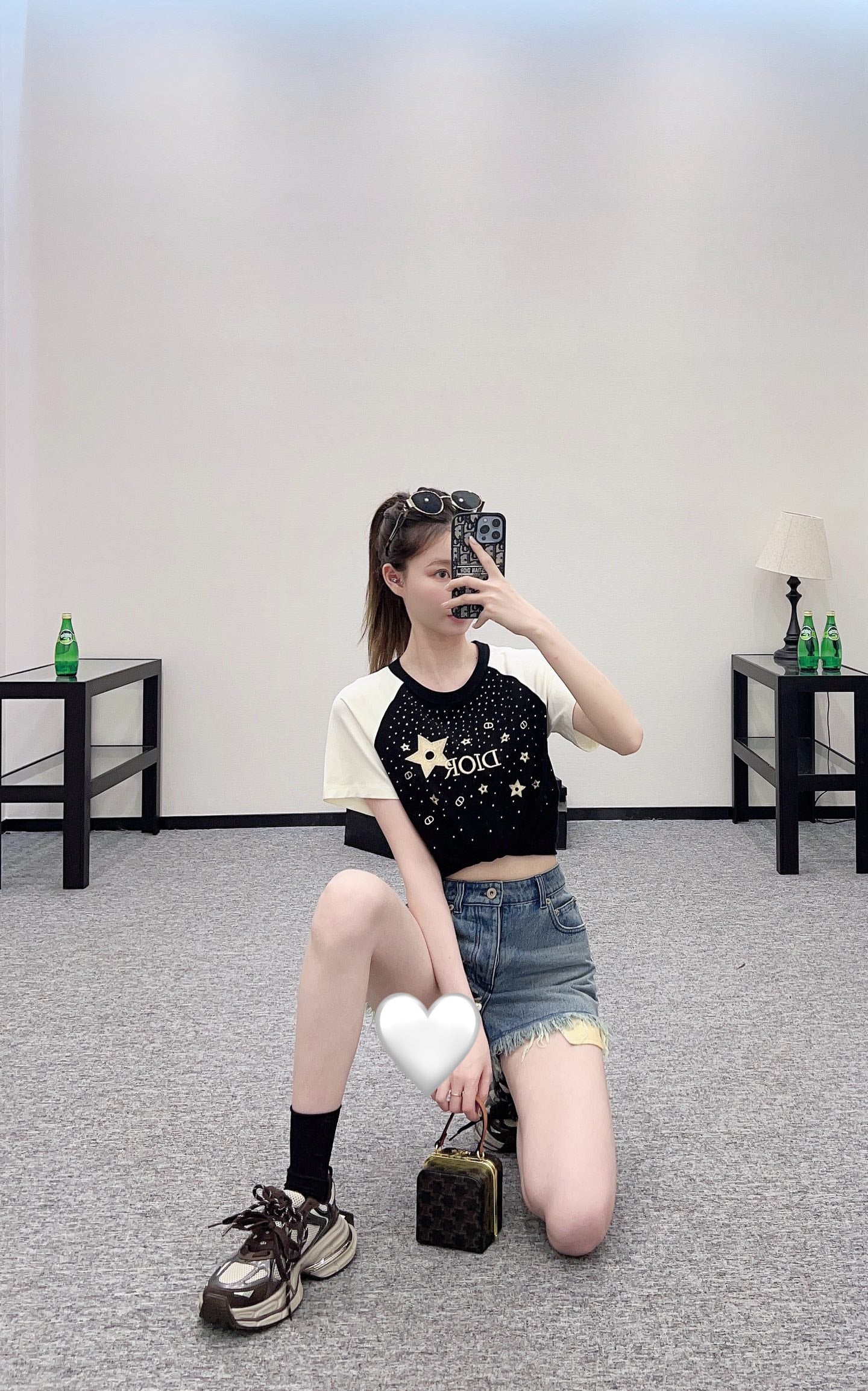 D*♥2025 new product Raglan embroidery rhinestone round neck