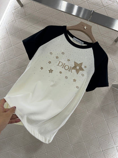 D*♥2025 new product Raglan embroidery rhinestone round neck