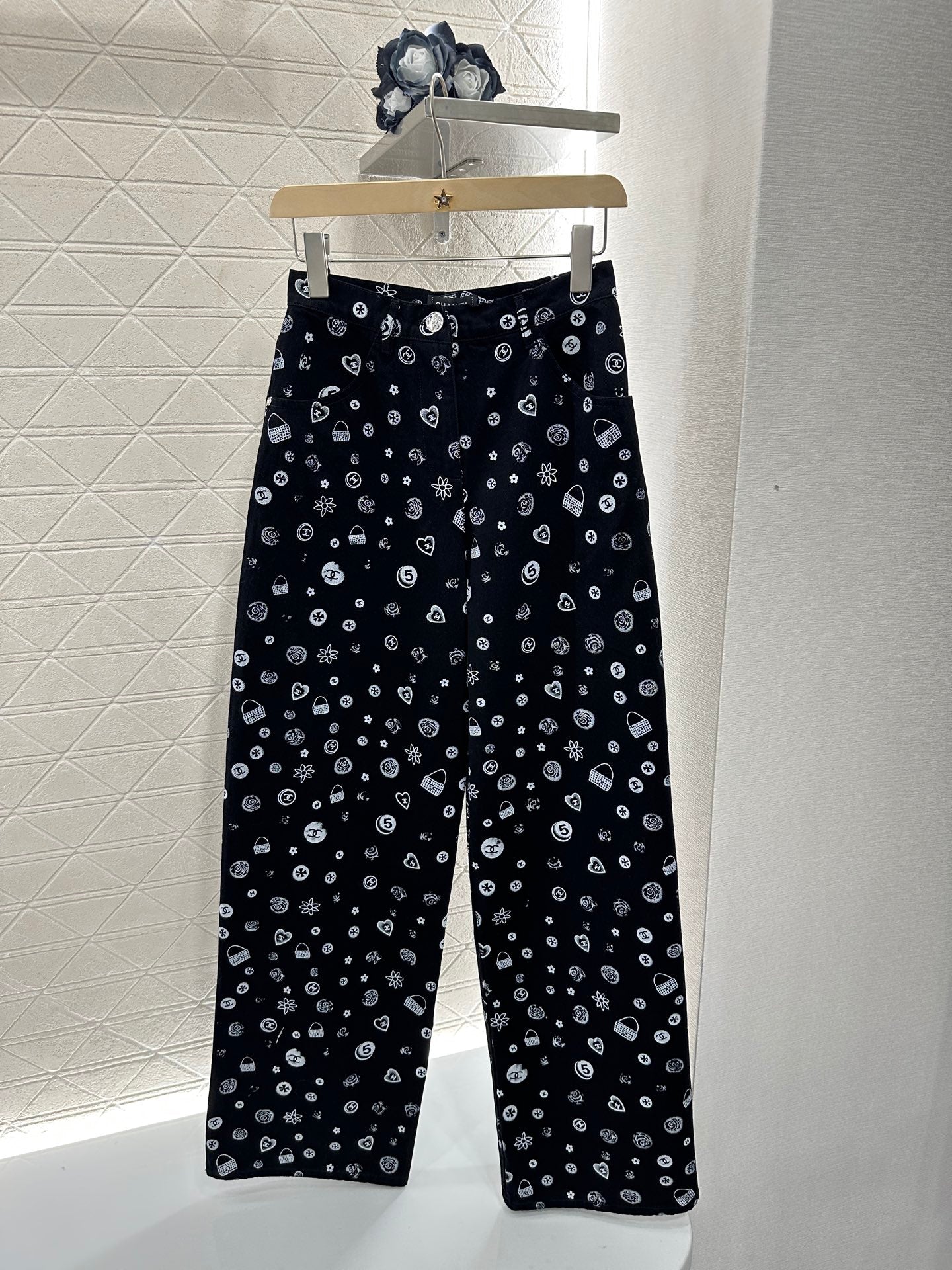 C*♥2025 new product Printed denim wide-leg pants