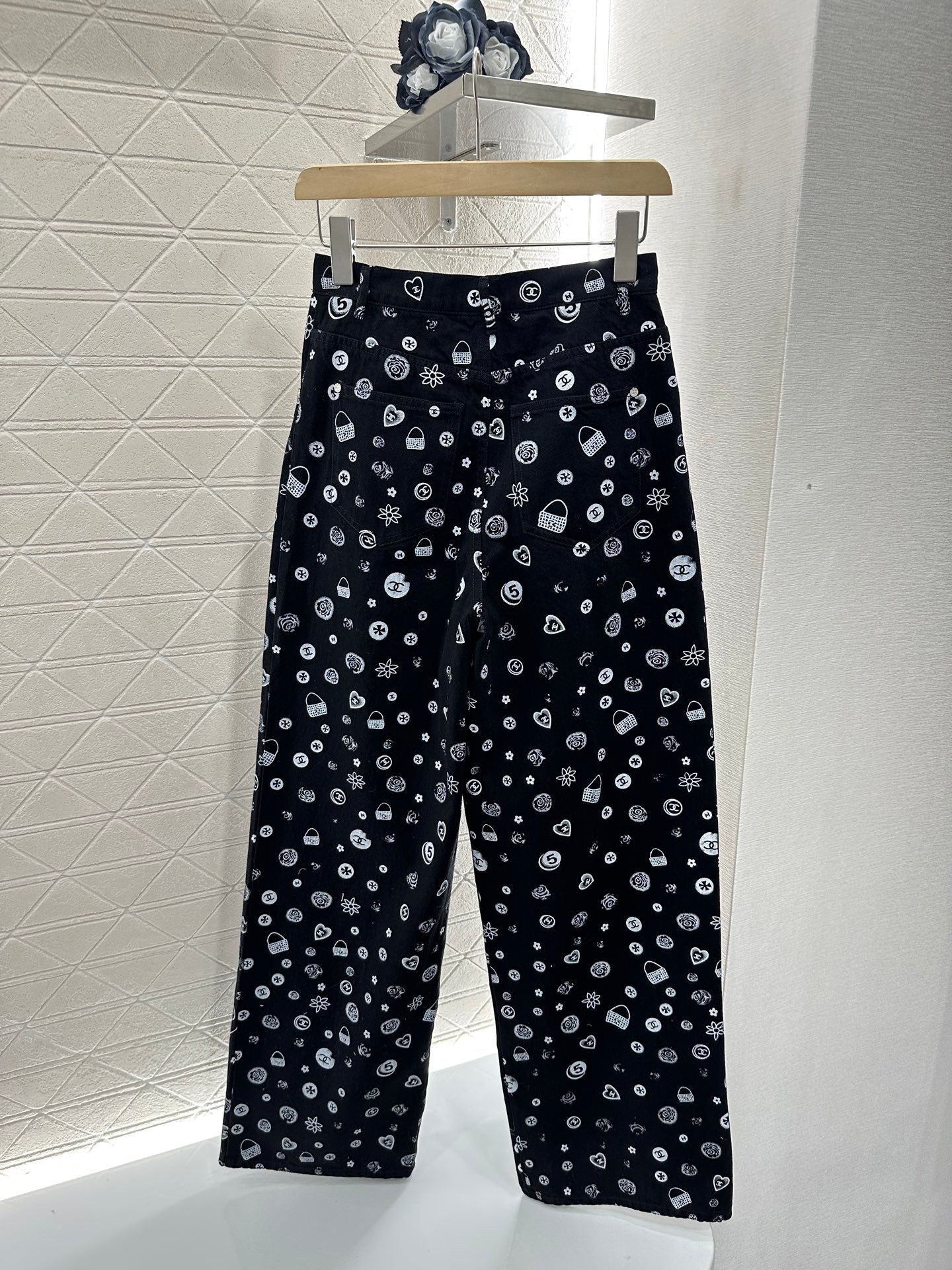 C*♥2025 new product Printed denim wide-leg pants