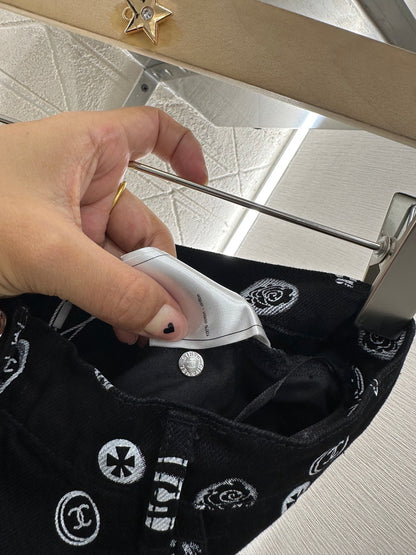 C*♥2025 new product Printed denim wide-leg pants