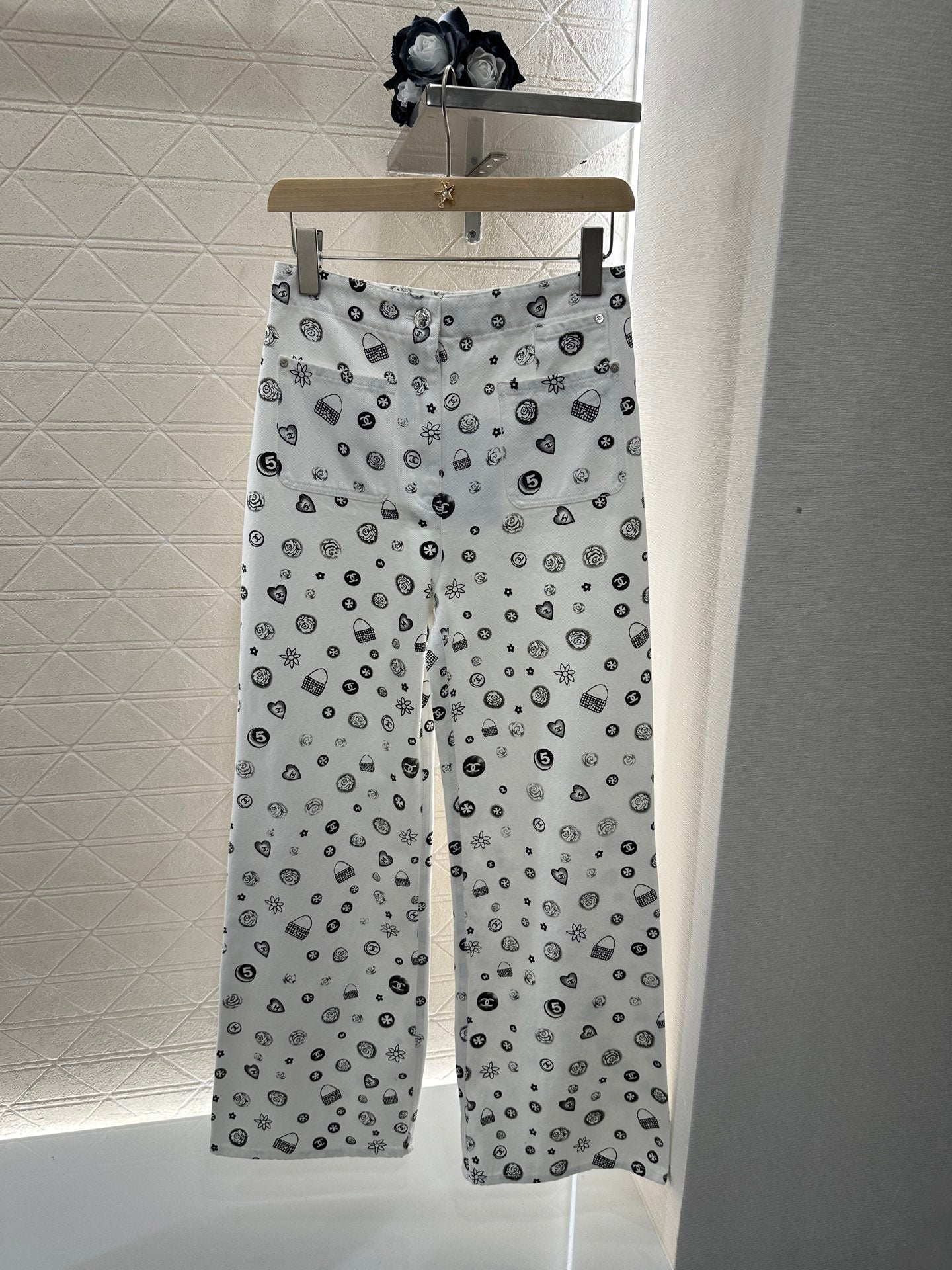 C*♥2025 new product Printed denim wide-leg pants