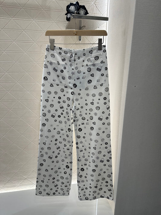C*♥2025 new product Printed denim wide-leg pants