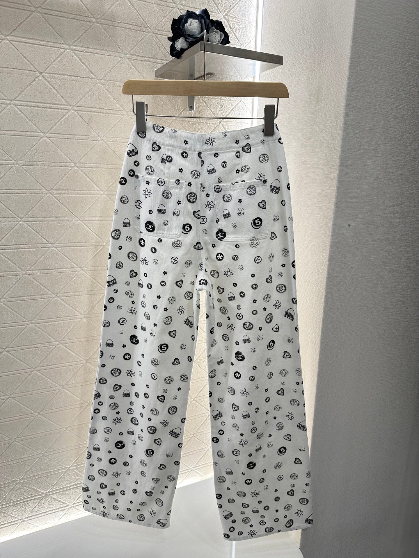 C*♥2025 new product Printed denim wide-leg pants