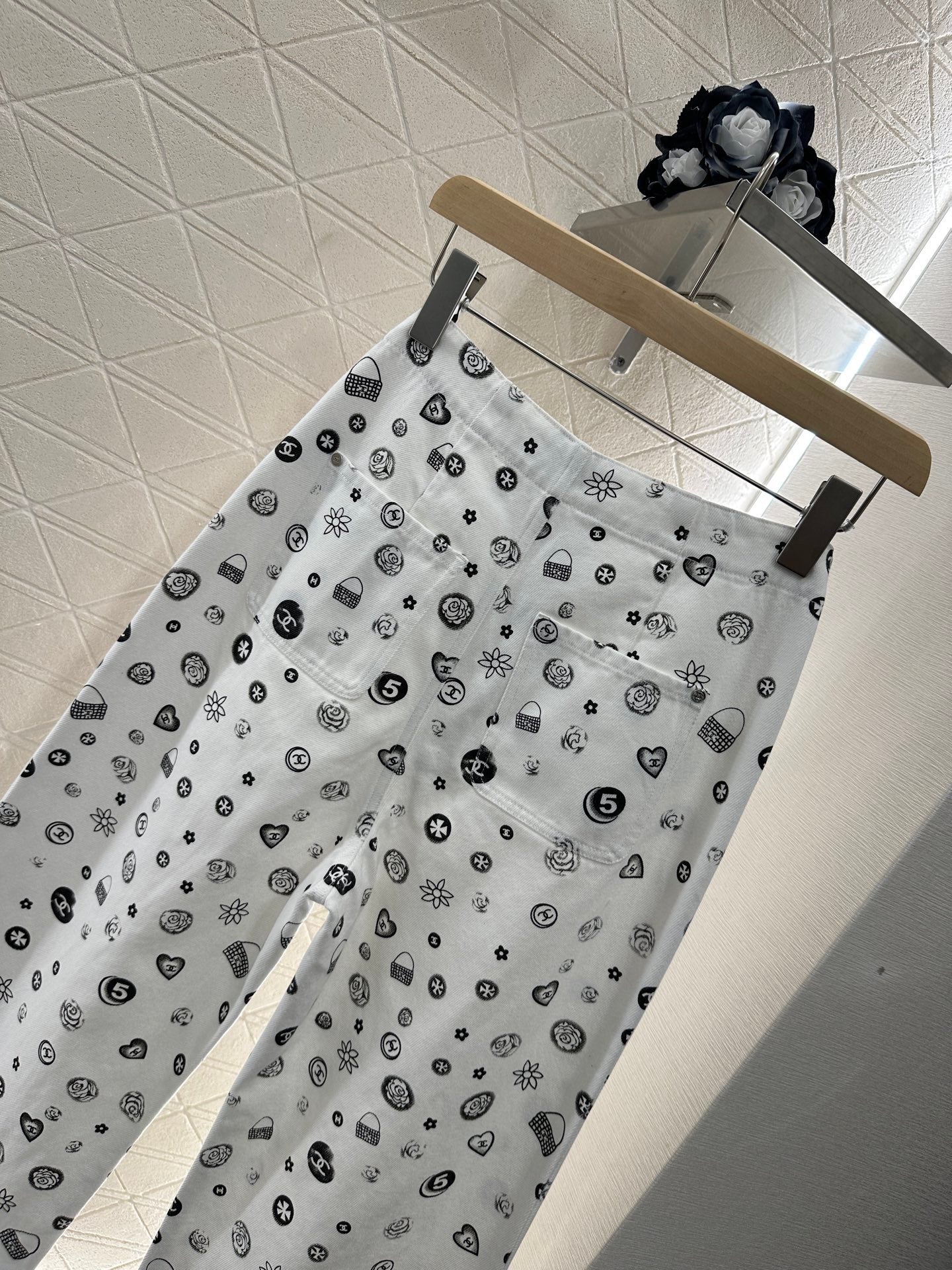 C*♥2025 new product Printed denim wide-leg pants