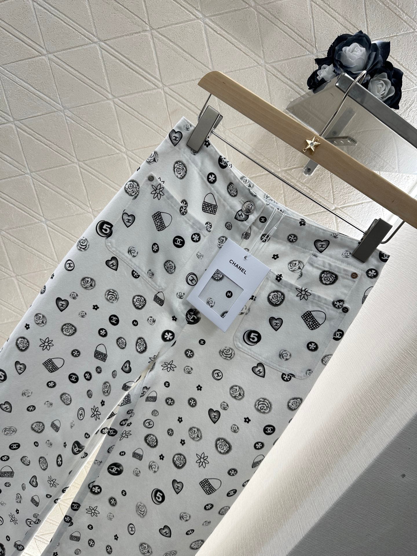 C*♥2025 new product Printed denim wide-leg pants