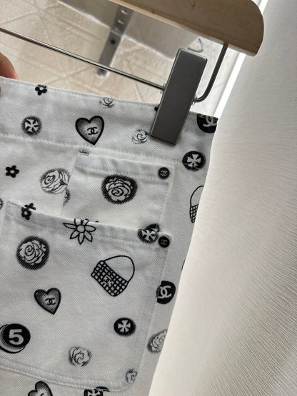 C*♥2025 new product Printed denim wide-leg pants