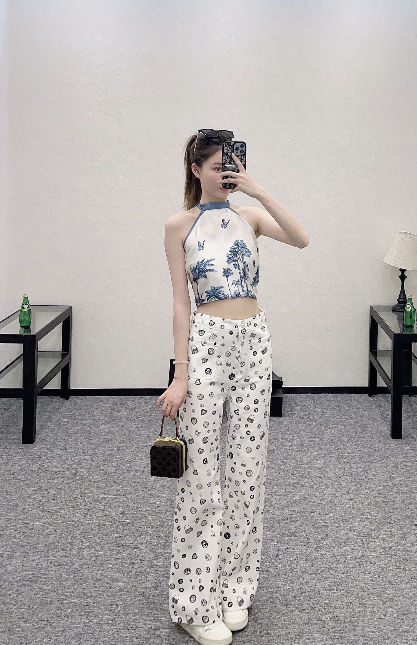 C*♥2025 new product Printed denim wide-leg pants