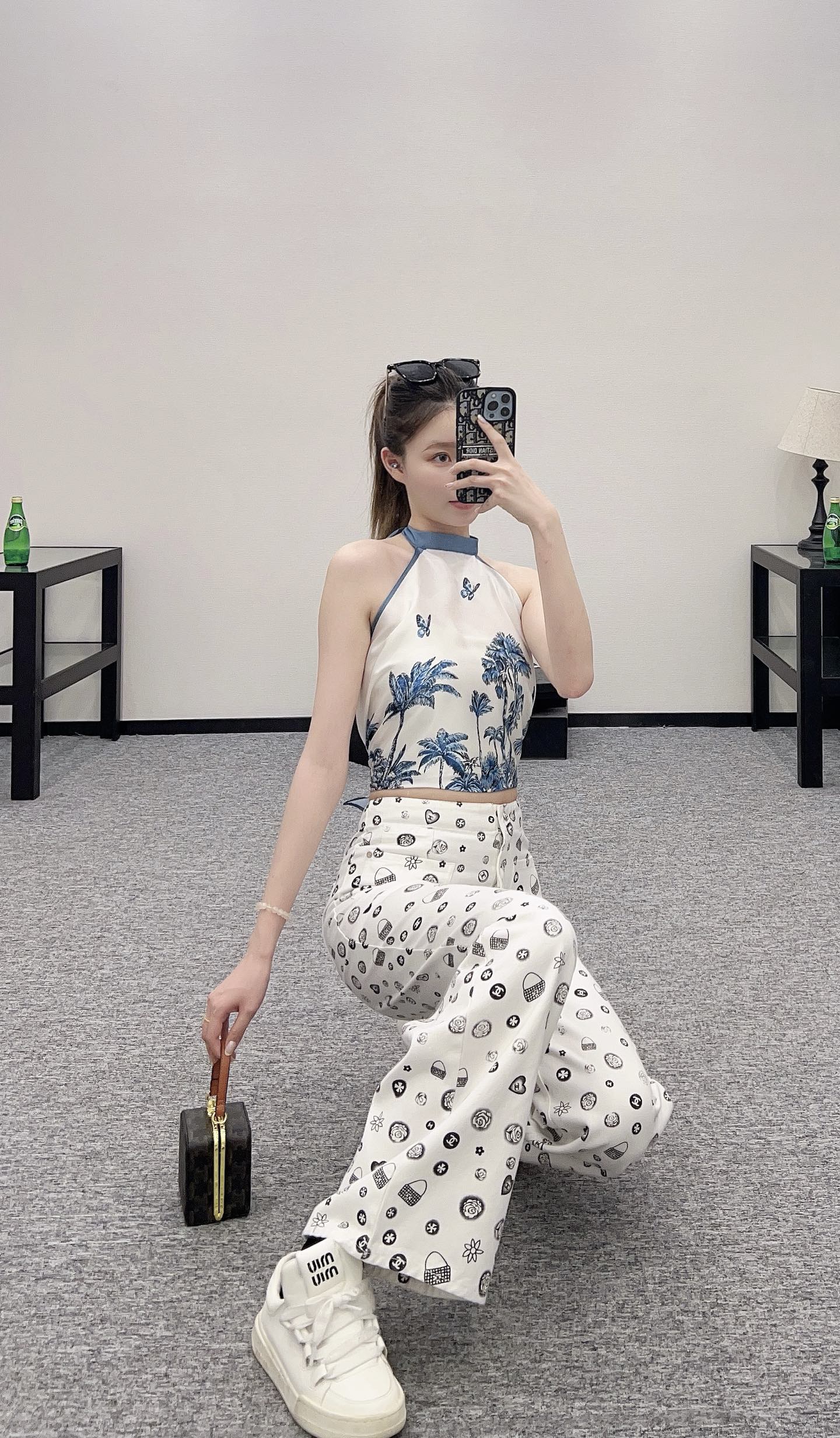 C*♥2025 new product Printed denim wide-leg pants