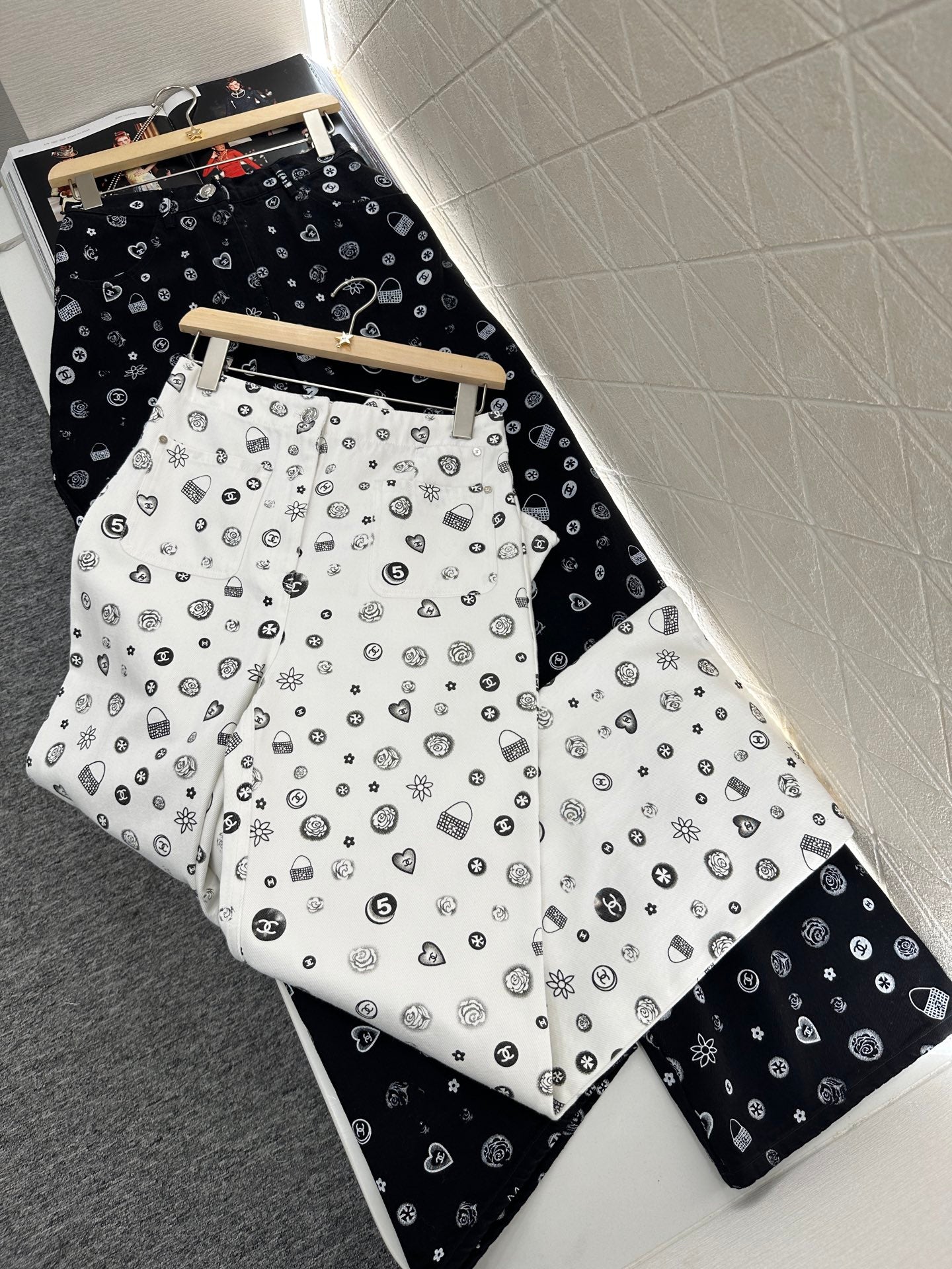 C*♥2025 new product Printed denim wide-leg pants