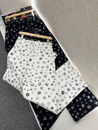 C*♥2025 new product Printed denim wide-leg pants