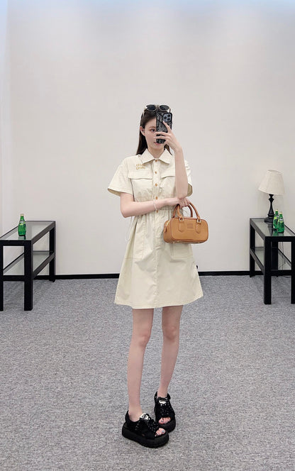 Mi*mi*♥2025 new product Lapel short-sleeved dress