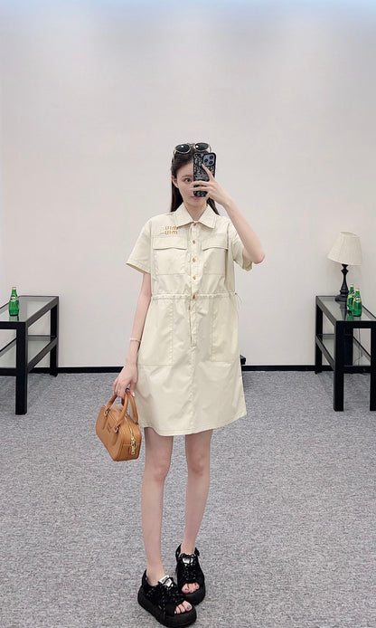 Mi*mi*♥2025 new product Lapel short-sleeved dress