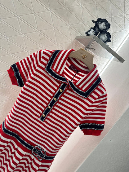 Guc*♥2025 new products Striped knitted dress