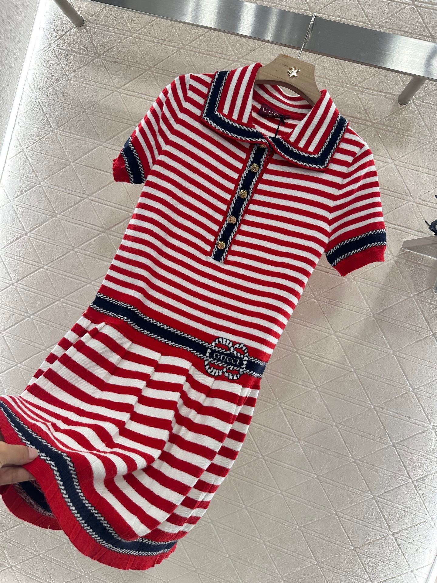 Guc*♥2025 new products Striped knitted dress