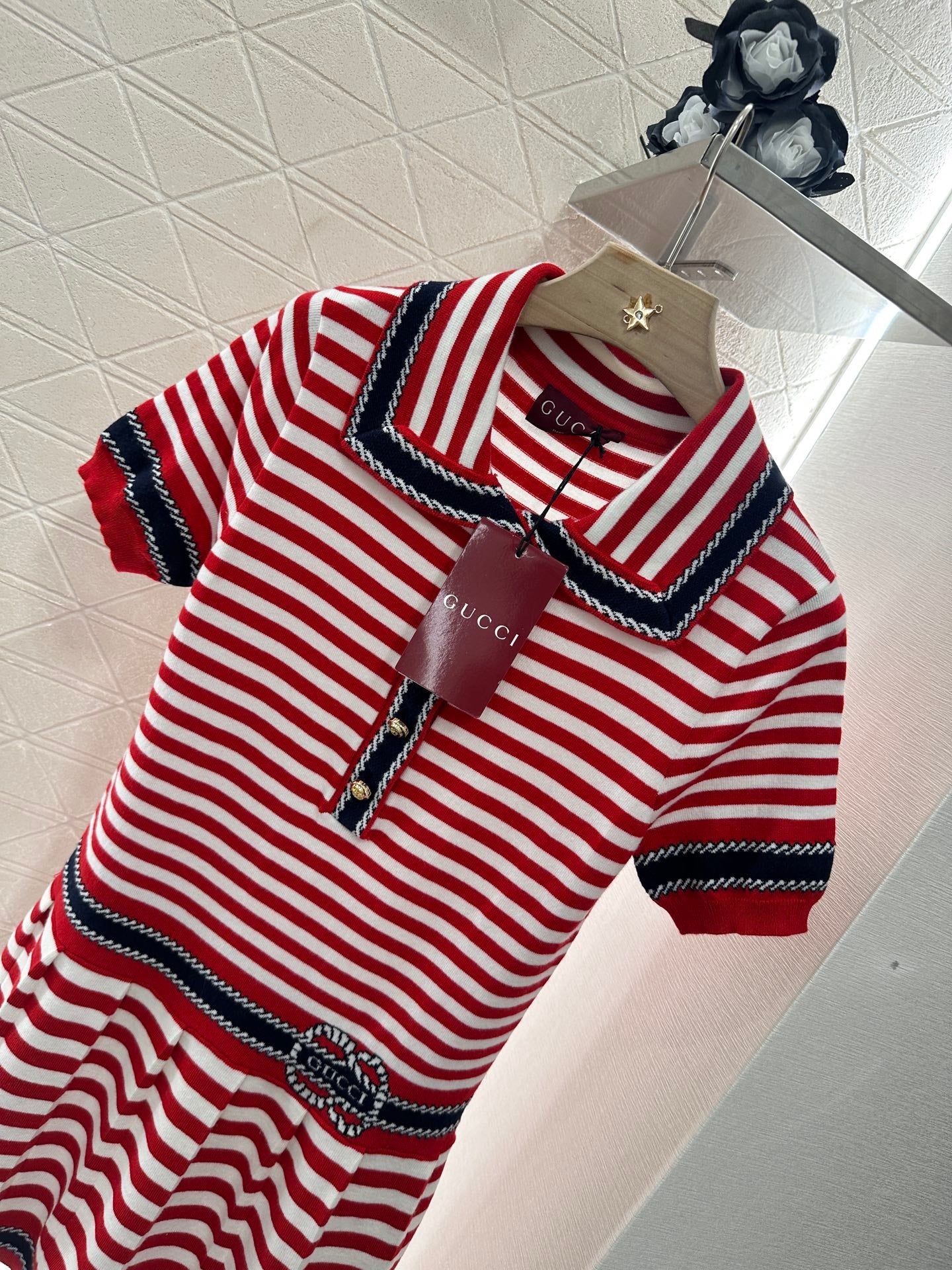 Guc*♥2025 new products Striped knitted dress