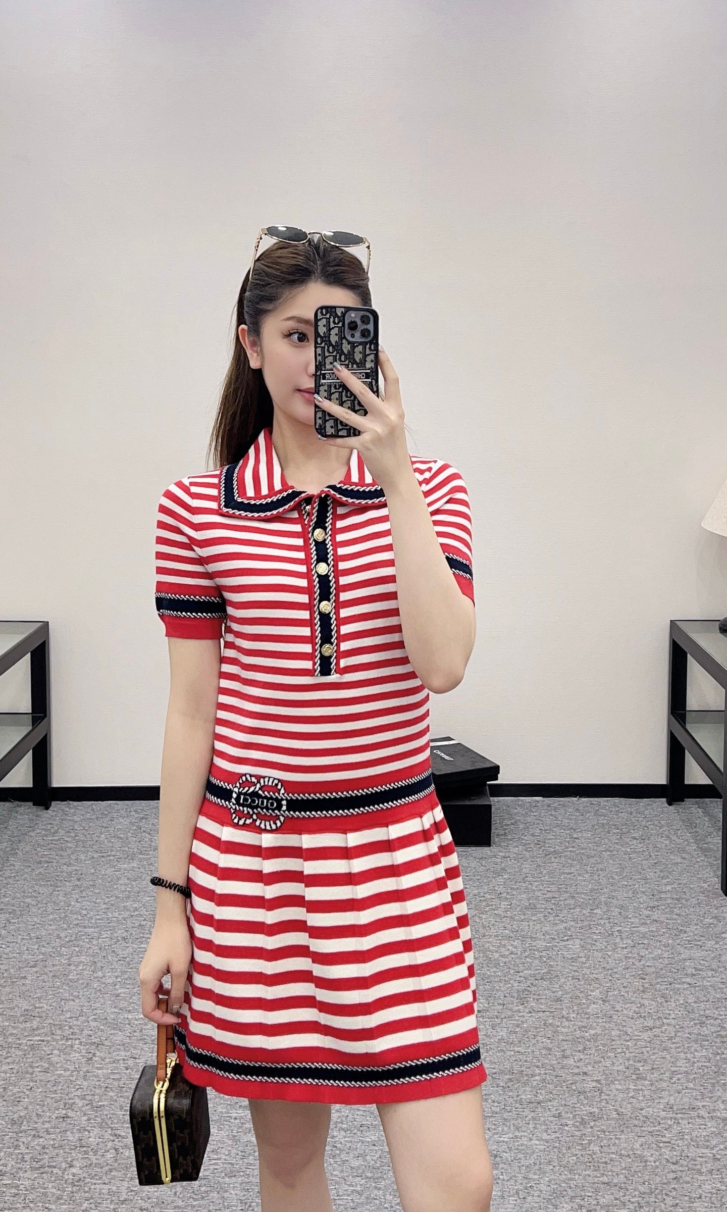 Guc*♥2025 new products Striped knitted dress