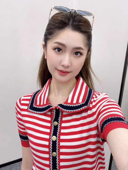 Guc*♥2025 new products Striped knitted dress