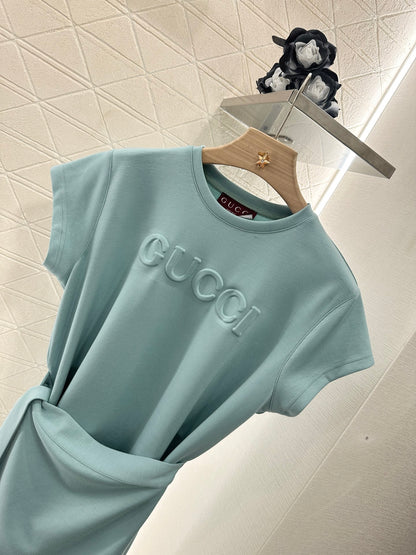 Guc*♥2025 new products Spliced short-sleeved dress