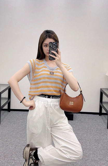 L*♥2025 new product Embroidered knitted short sleeves