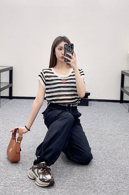 L*♥2025 new product Embroidered knitted short sleeves