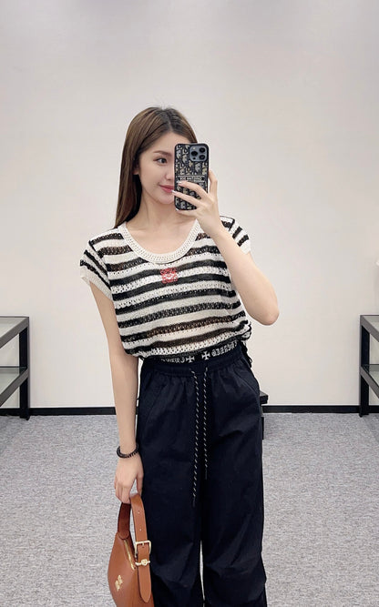L*♥2025 new product Embroidered knitted short sleeves